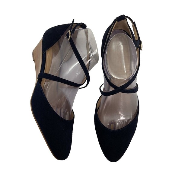 Talbots Shoes - Talbots Laney Wedge Heels Womens 8.5M Indigo Blue Leather Criss Cross Shoes